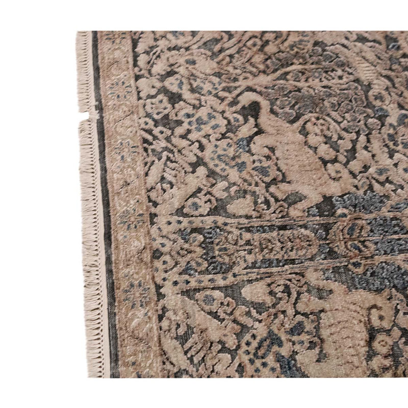 Tapis gris foncé / chameau noué à la main de haute qualité