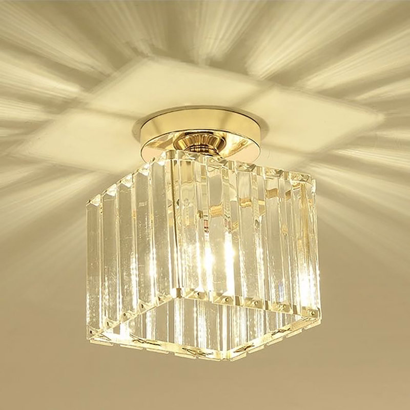 Alston Glass and Crystal Flush Mount, Gold