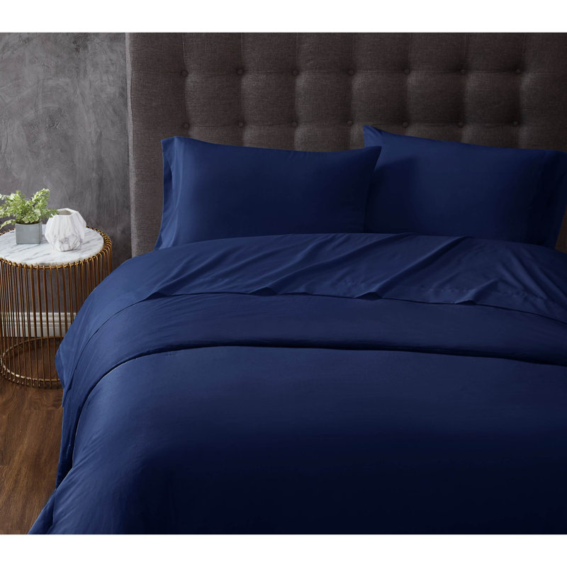 Ensemble de draps en microfibre antimicrobien Trely Calm, Ensemble de draps pour très grand lit + un drap-h, Bleu marine