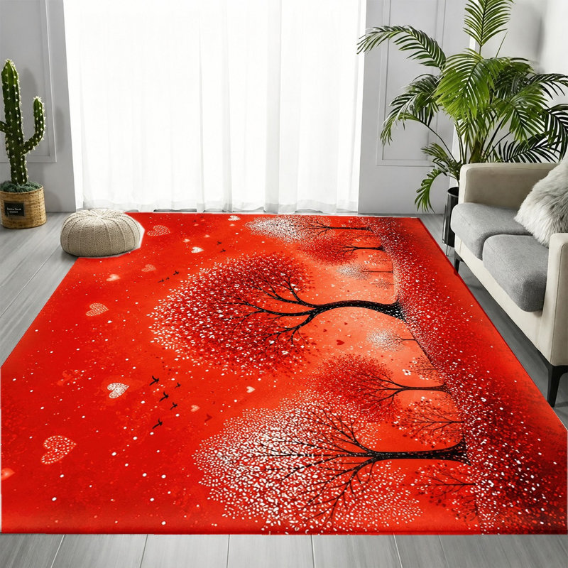 Tapis lavable à la machine Vibrant Red Tree Art, Rectangle 5 pi 3 po x 3 pi 3 po (160 x 100 cm)