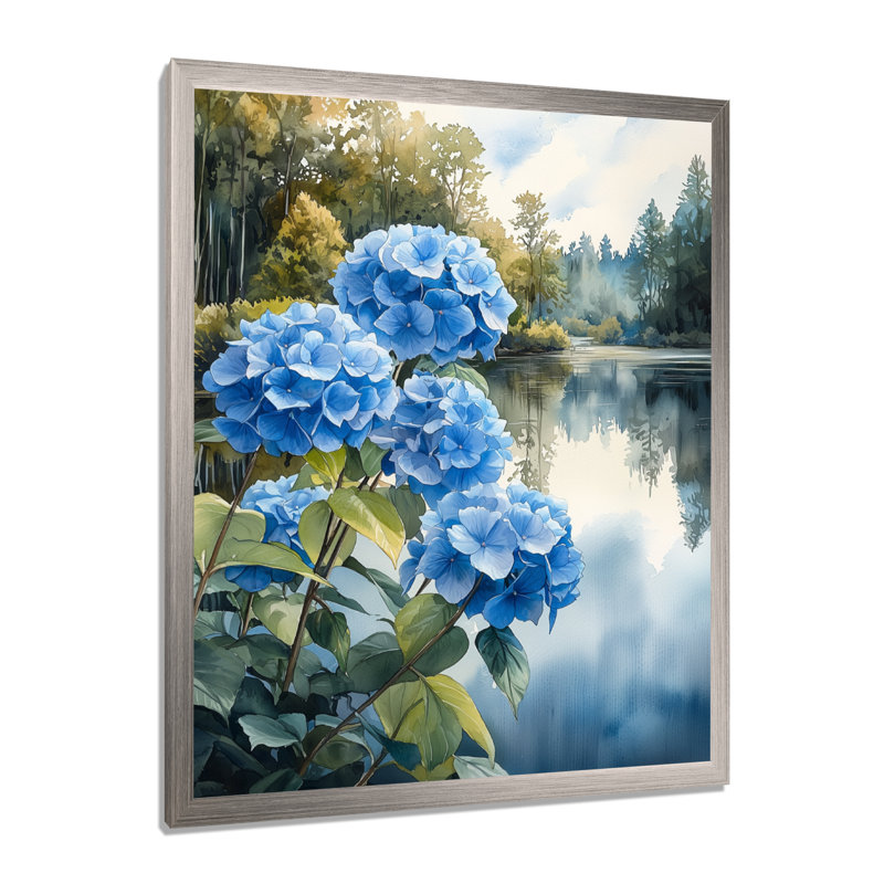 Hortensias à la ferme - décoration murale florale, H 32 po x l 24 po, Reproduction encadrée d'une seule photo, Argent argent