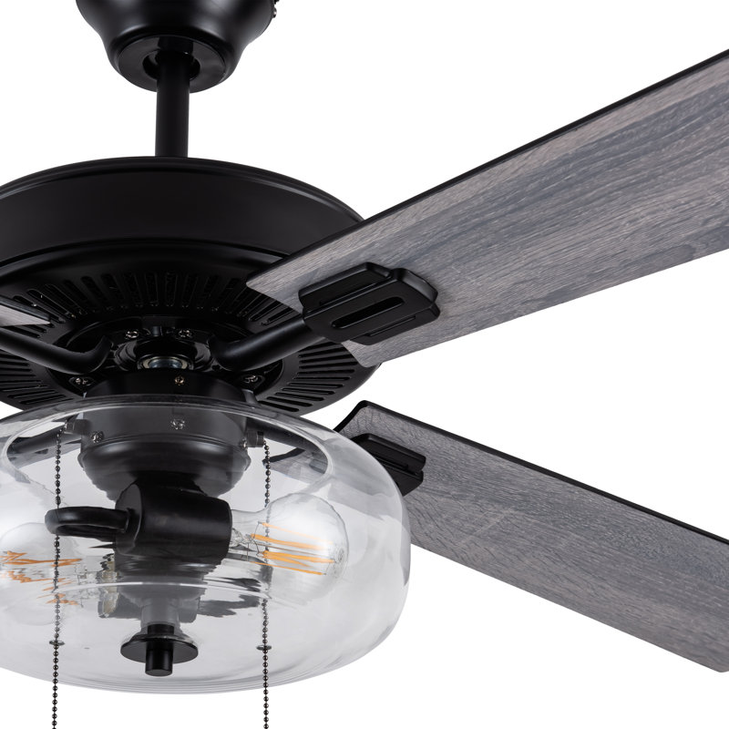 Ventilateur de plafond DEL noir à 4 pales de 52 po avec abat-jour en verre transparent Kimbler