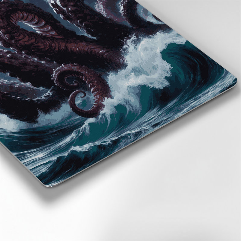 Art mural gris Sci Fi Kraken tentacules sortant de l'océan