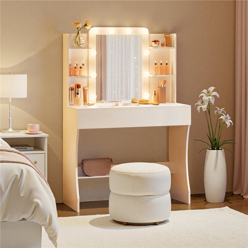 Dressing Table with Mirror, White