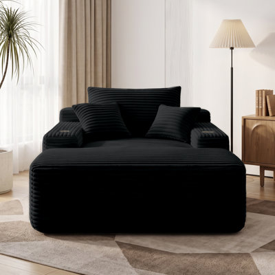 Chaise longue rembourrée 65 po, canapé en velours côtelé avec assise profonde, coussins et accoudoirs, aucun assemblage requis