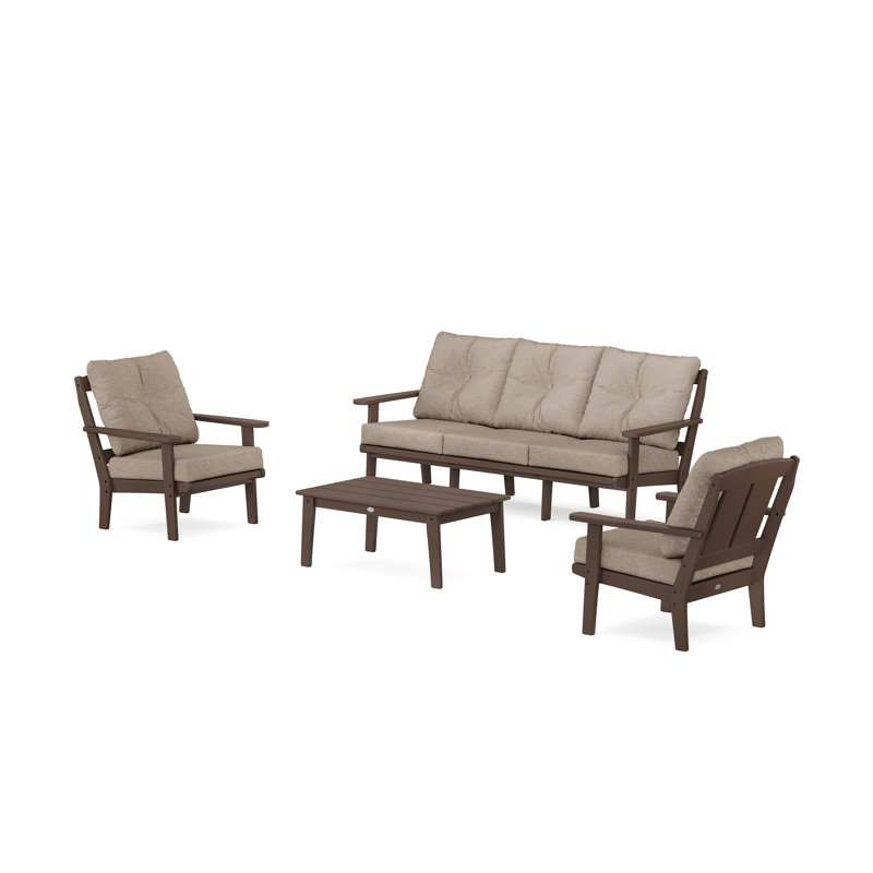 Mission 4 Piece Sofa Seating Group with Cushions, Spiced Brown Revolution®, Mahogany