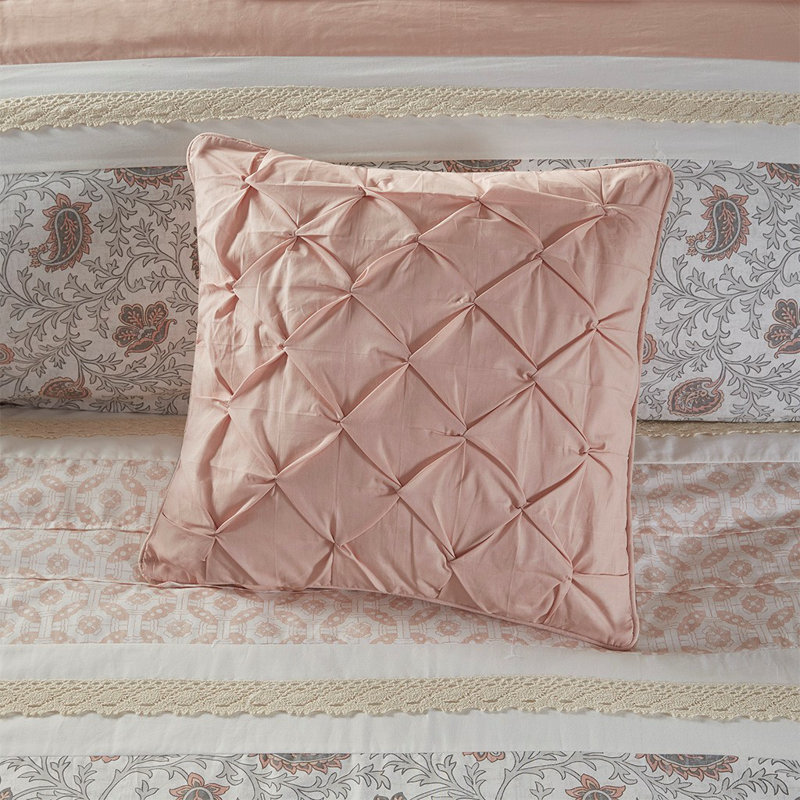 Ensemble d'édredon en percale de coton 9 pièces Singleton, Édredon très grand californien + 8 pièces suppl, Corail