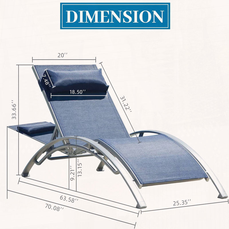 Ensemble de 2 chaises longues d'extérieur avec dossier réglable et coussin, Bleu