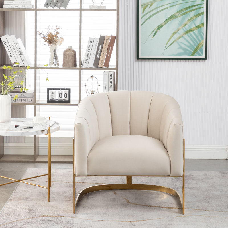 Tellico Upholstered Barrel Chair, Beige Velvet