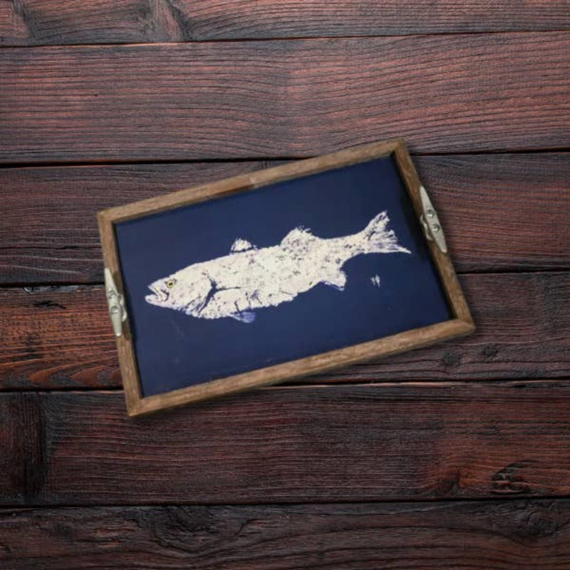 White Fish on Navy Driftwood Food Serving Tray 