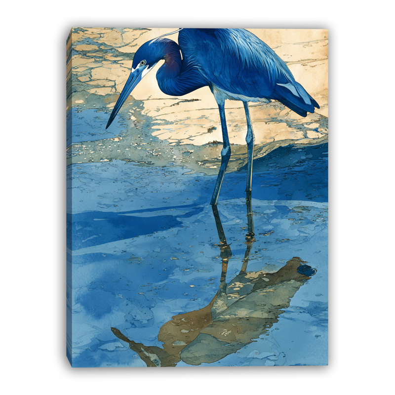 «Indigo Tide Heron», art mural sur toile tendue, H 40 po x l 30 po x P 1,5 po