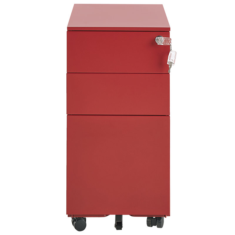 Bridget-Malikia 30cm Wide 3 -Drawer Mobile Solid Wood File Cabinet, Red
