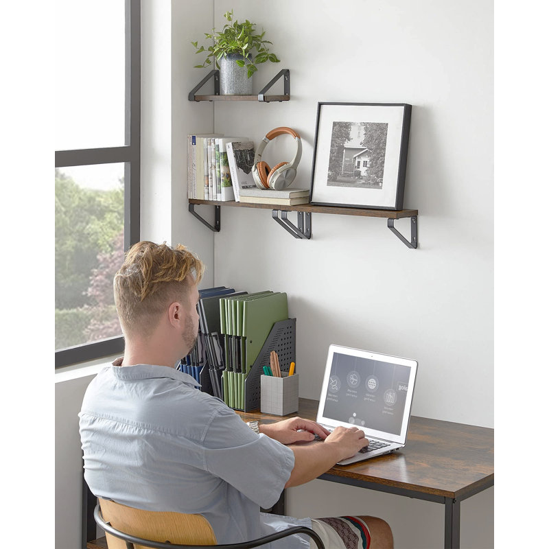 Diya 3 Piece Bracket Shelf, Vintage Brown/Black