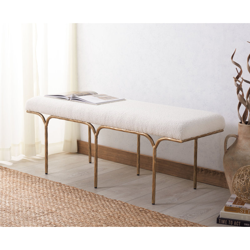 Banc rembourré Poviones Boucle, Laiton, H 18 po x l 48 po x P 16 po