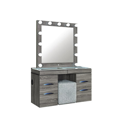 Grey Vanity And Stool Set For Bedroom