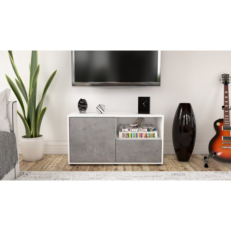 Sincere 92 cm W Chest of Drawers, Concrete / Matte White