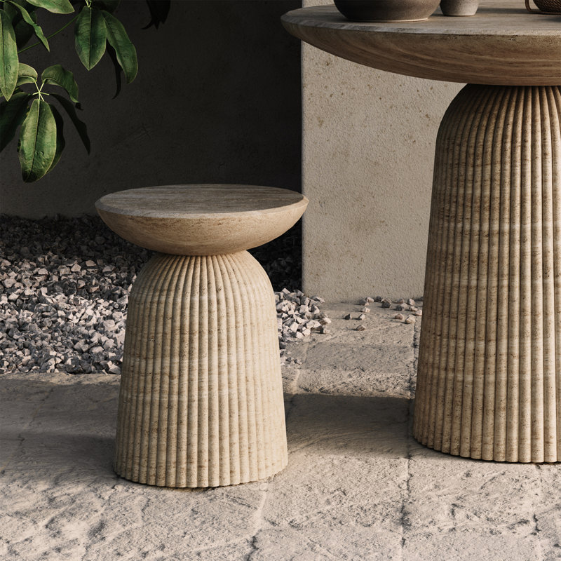 Foundry Select Tithi Stylish Decorative End Table for Elegant Home Interiors, Faux Travertine