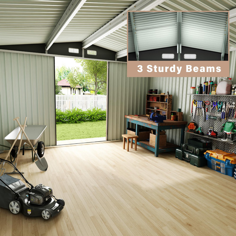Grande remise extérieure en métal pour outils 6 x 8 pi avec portes verrouillables et bouches d'aération pour la cour et le jardin