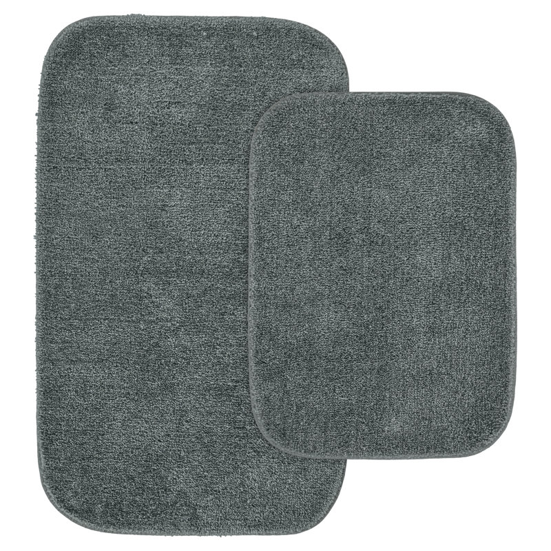 Ensemble de tapis de bain en nylon 2 pièces avec envers antidérapant Mccluney, Gris foncé