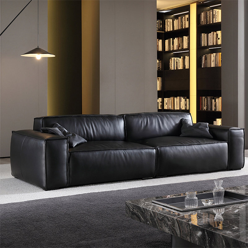 Canapé modulaire noir en cuir véritable, H 28,35 po x l 110,24 po x P 37,01 po, 4