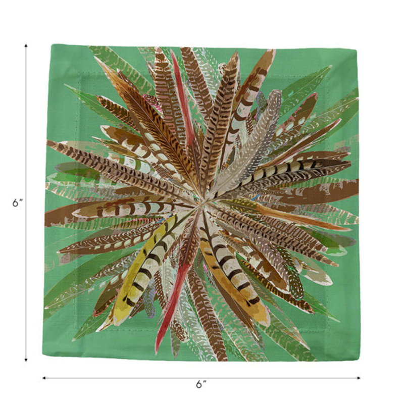 Pheasant Feathers Cotton Sateen Cocktail Napkins, Green