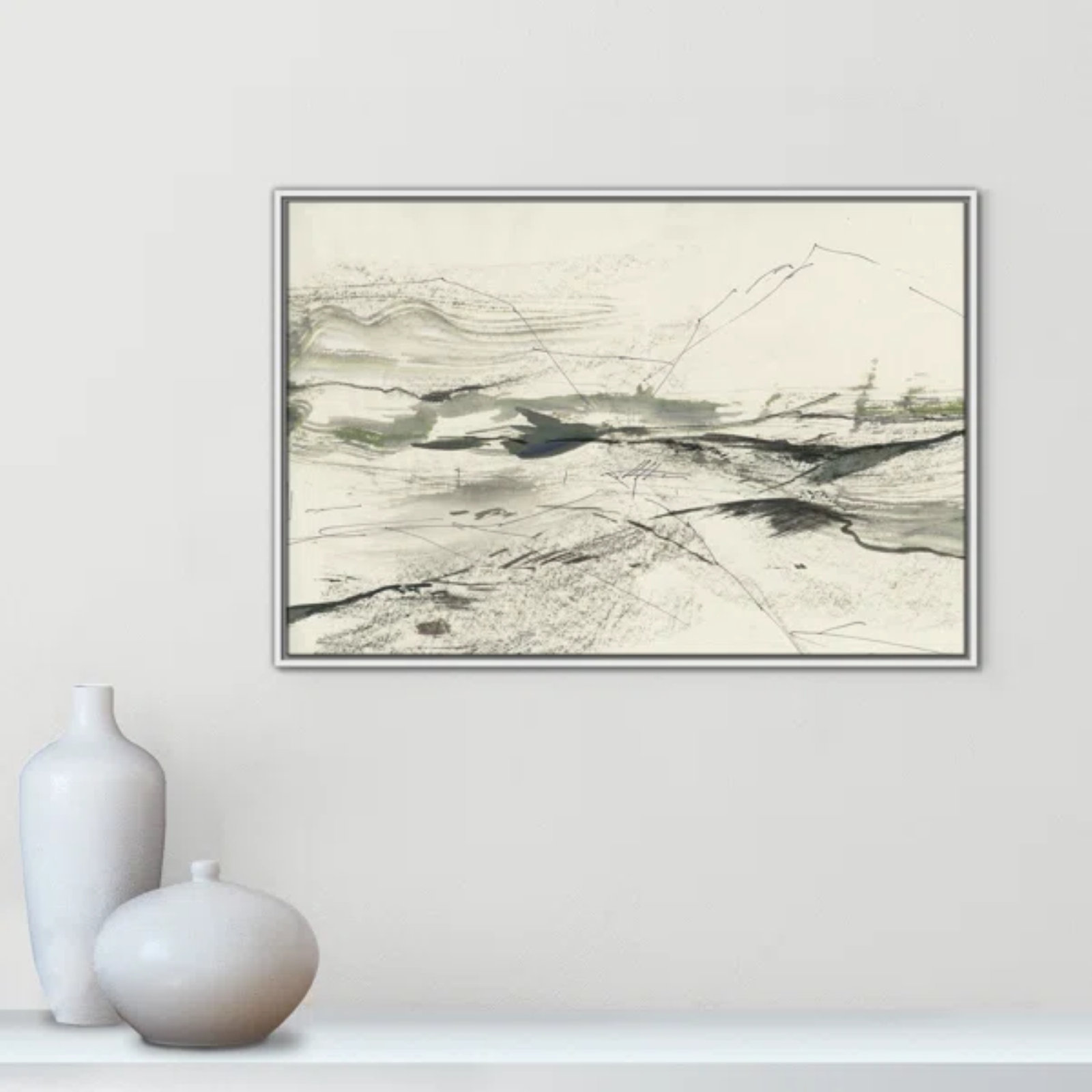 Green Sketches Print by PI Studio, 25.5" H x 37.5" W x 2" D, White Floater Framed, No Mat