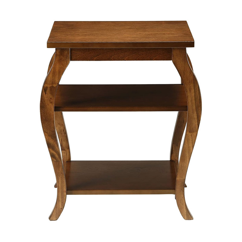 Table de bout carrée en noyer, 2 tablettes, pieds en bois, espace de rangement ouvert, espace de vie principal, 18 pouces de largeur, 23 tables de hauteur avec matériau principal, conception, grande, large