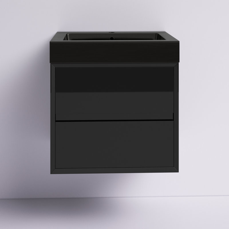 Golitz 23.5'' Single Bathroom Vanity with Stainless Steel Top, Glossy Black