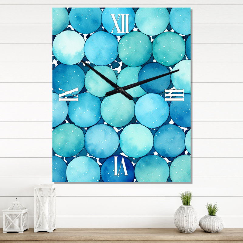 Horloge murale géométrique moderne surdimensionnée turquoise à symétrie circulaire, H 32 po x l 24 po x P 1 po