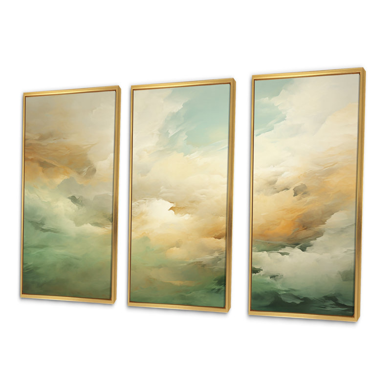 Ensemble de salon mural Elegant Sky Whispers II, Cadre flottant doré, H 40 po x l 60 po x P 1 po