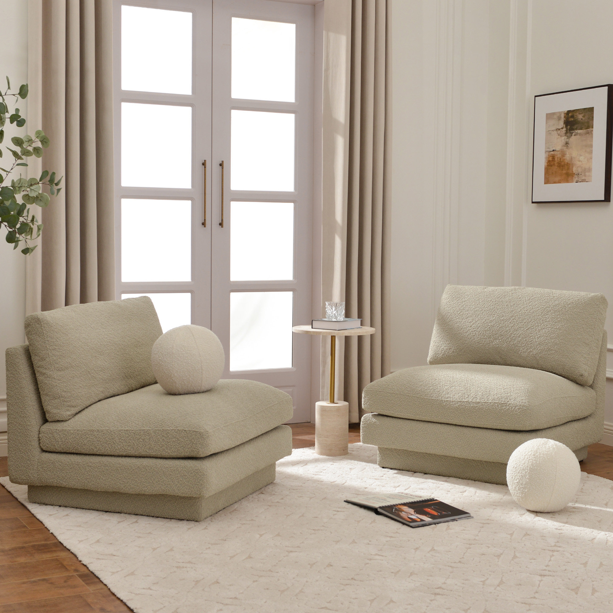 Woolf Modern Boucle Upholstered Slipper Chair (Set of 2), Oatmeal