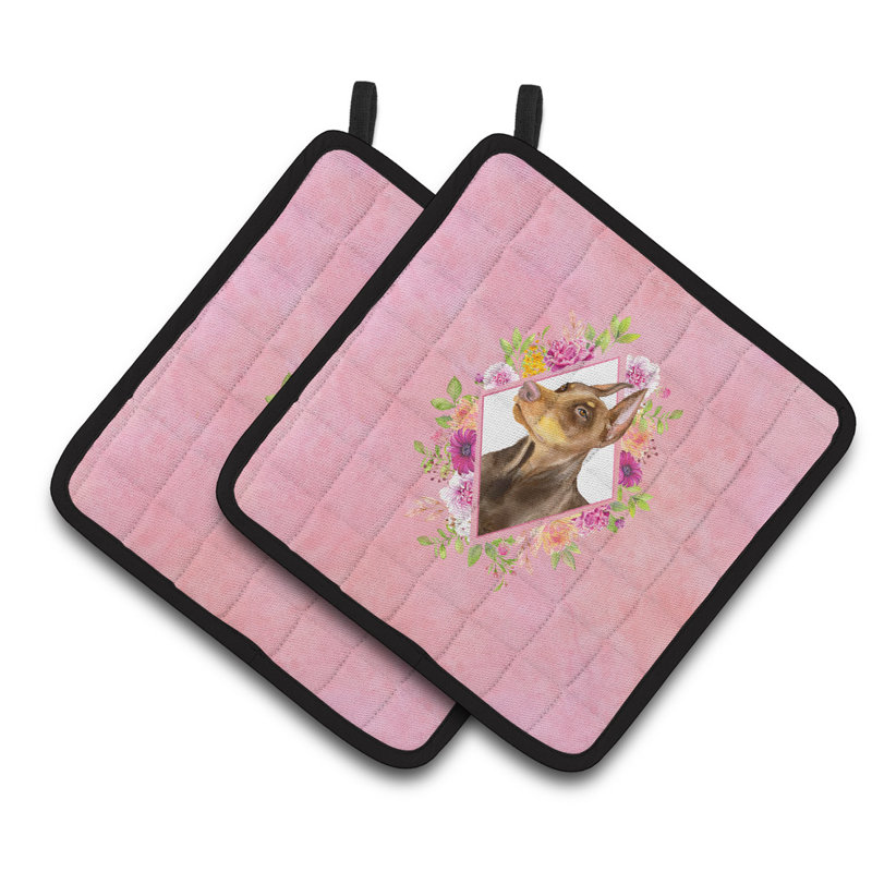 Ensemble de cuisinier poignée 2 pièces caroline trésors sheltie, Rose, Doberman pinscher