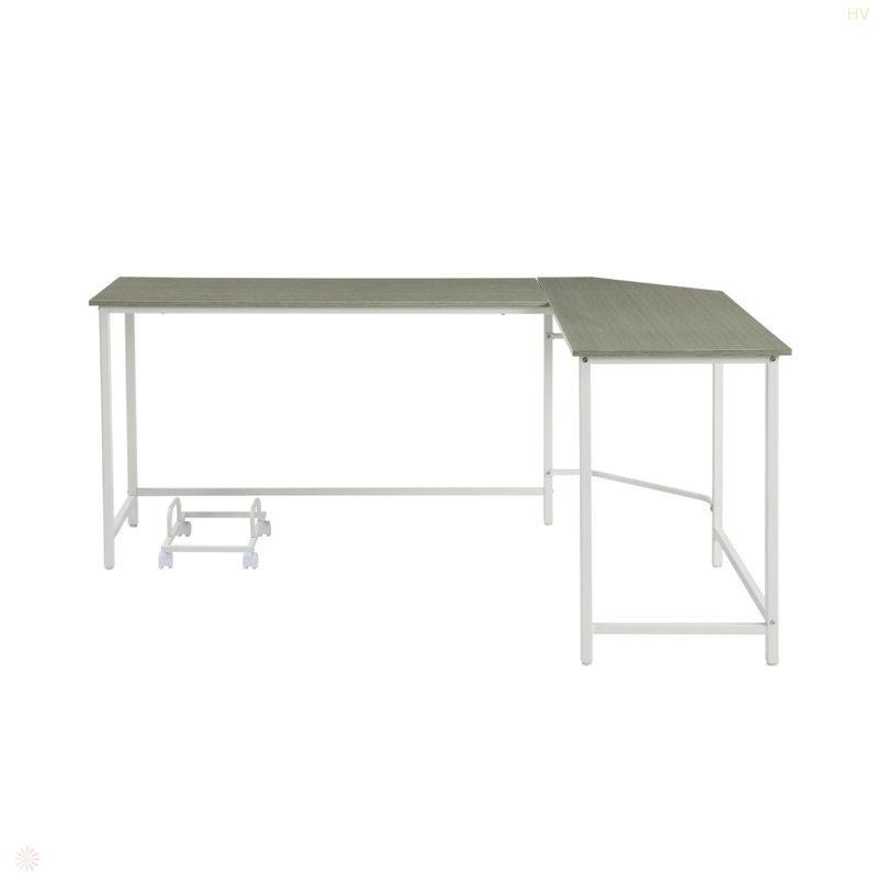 L-Shape Rectangular Computer Desk, Grey/White