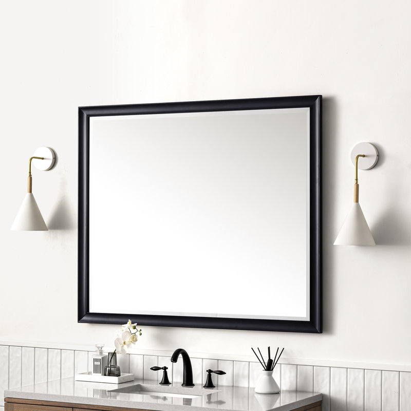 Glenbrooke Solid Wood Beveled Wall Mirror, Black Onyx, 40" x 48"