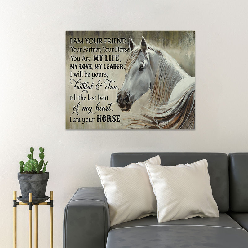 «A White Horse I Am Your Friend Your Partners Your Horse», reproduction d'art graphique sur toile tendue 1 pièce