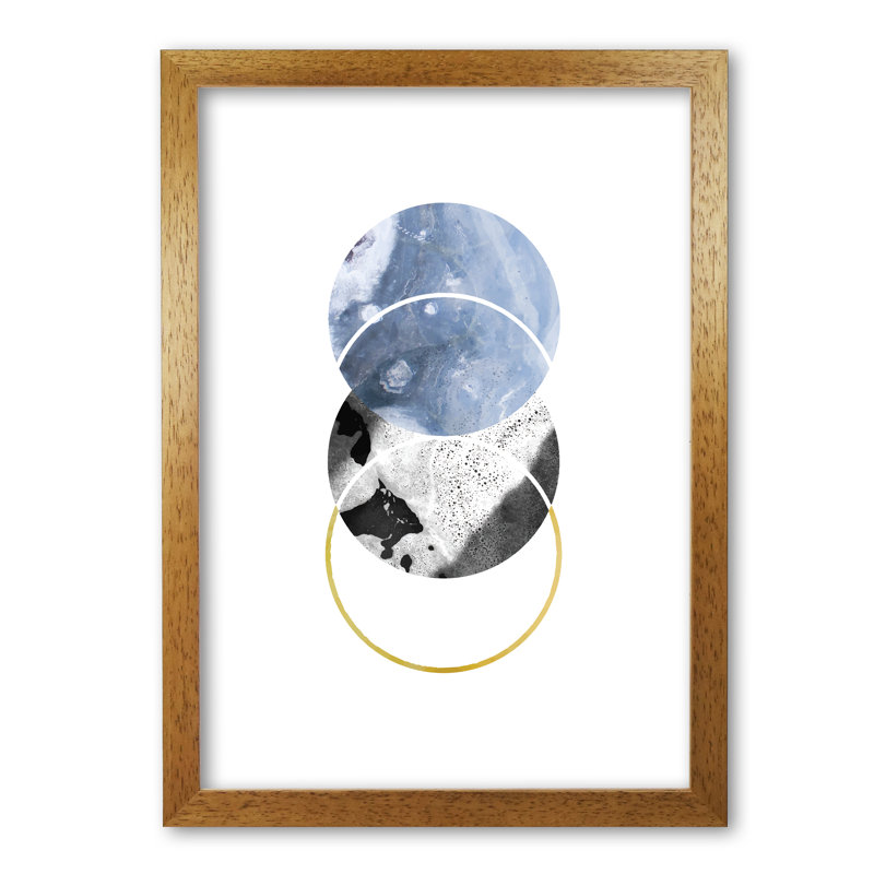 Blue And Gold Abstract Circles - Print, 60 cm H x 42 cm W x 5 cm D, Honey Oak Frame