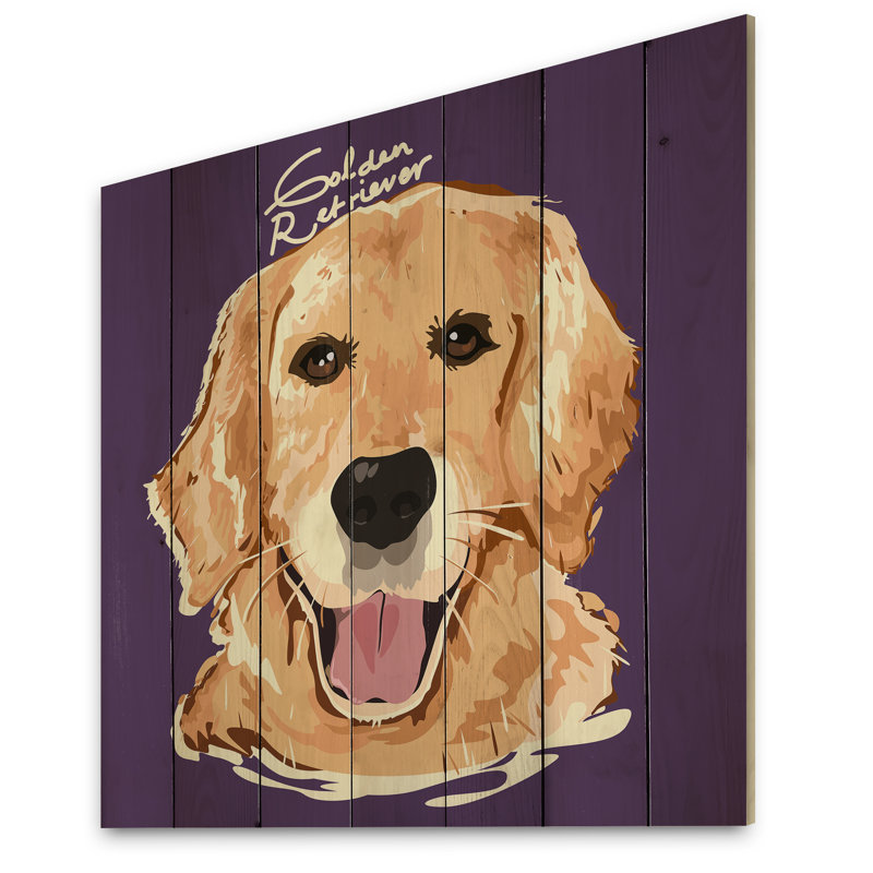 Dessin de peinture Golden Retriever - décoration murale traditionnelle en bois, H 36 po x l 36 po x P 1 po