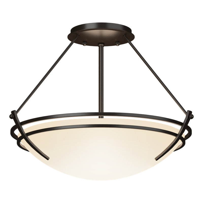 Tryne Semi Flush Mount, Opal, Oil Rubbed Bronze, 12.5" H x 16.4" W x 16.4" D