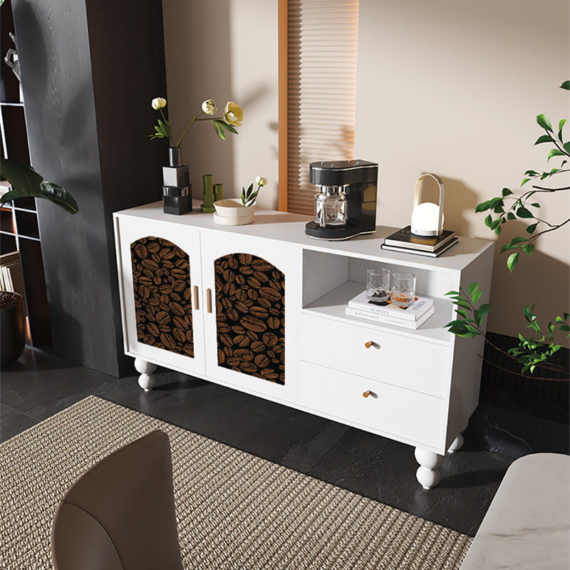 Buffet 59,1 po multifonctionnel, Blanc / Brun