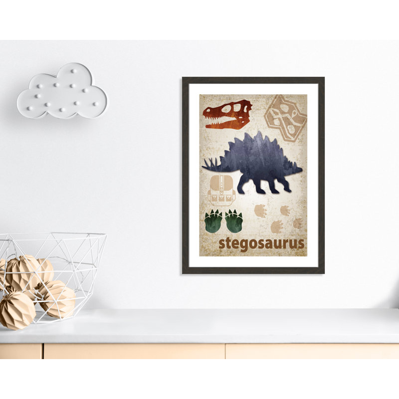 Décalcomanie murale Dinosaures-02 ', H 36,5 po x l 26,5 po x P 0,625 po, Encadré plat à grain de bois noir