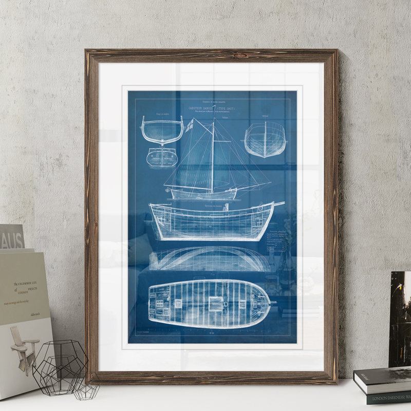 «Antique Ship Blueprint II» par Paul Cezanne - reproduction d'art encadrée, H 30 po x l 22 po x P 1,25 po, Blanc