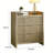 Fluted Round-Edge Light Oak Nightstand, 24" Wide With 3 Drawers & Built-In Power Outlet-1335558712