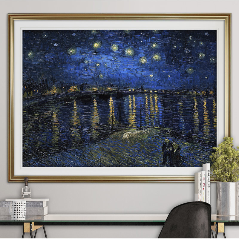 «Over the Rhane» par Vincent Van Gogh - reproduction d'art sur toile, Cadre doré, H 31 po x l 43 po x P 1,5 po
