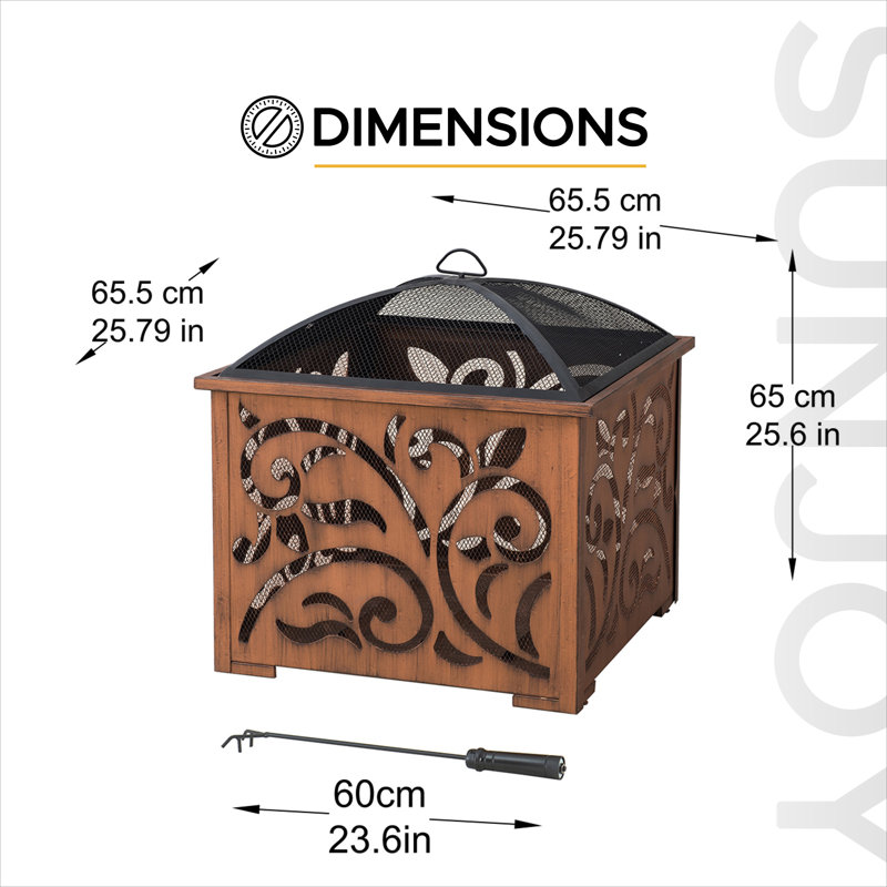 Pontius 26 Inch Fire Pit for Outside, Outdoor Wood Burning Fire Pit with Steel Mesh Spark Screen and Fire Poker, Large Bonfire for Patio and Backyard