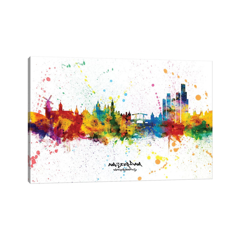 Amsterdam Netherlands Skyline Splash by Michael Tompsett - Wrapped Canvas Print, 66.04 cm H x 45.72 cm W x 3.175 cm D