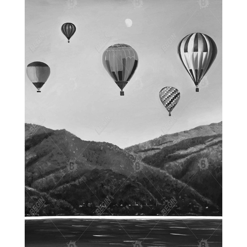 Paysage en montgolfière - Toile monochrome pour la décoration intérieure