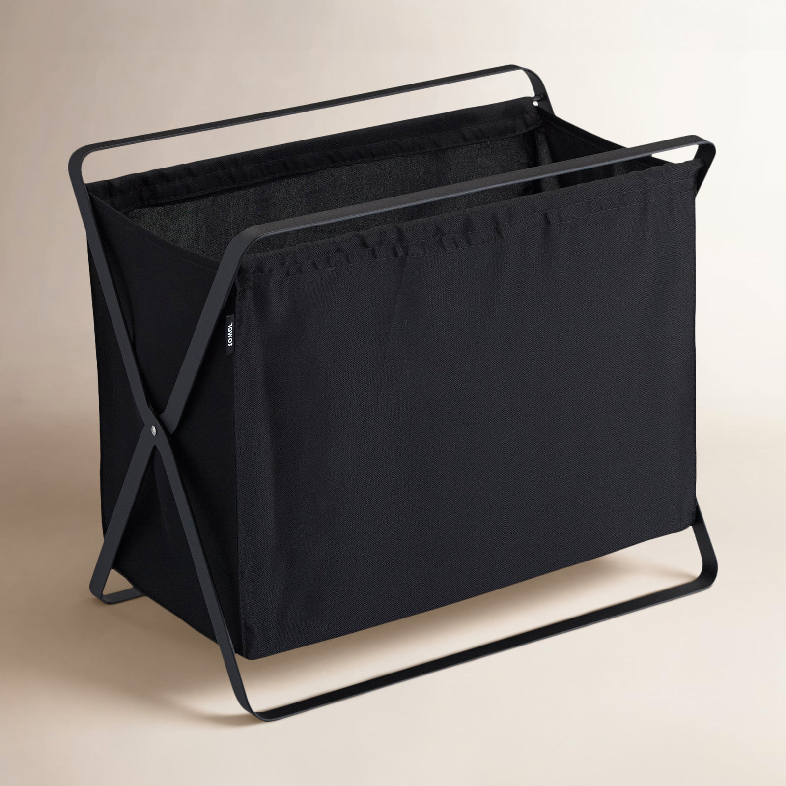 Yamazaki Home Laundry Basket - Foldable Storage Hamper Organizer, Steel, Black, Wide (15.7" H x 18.1" W x 11.4" D)