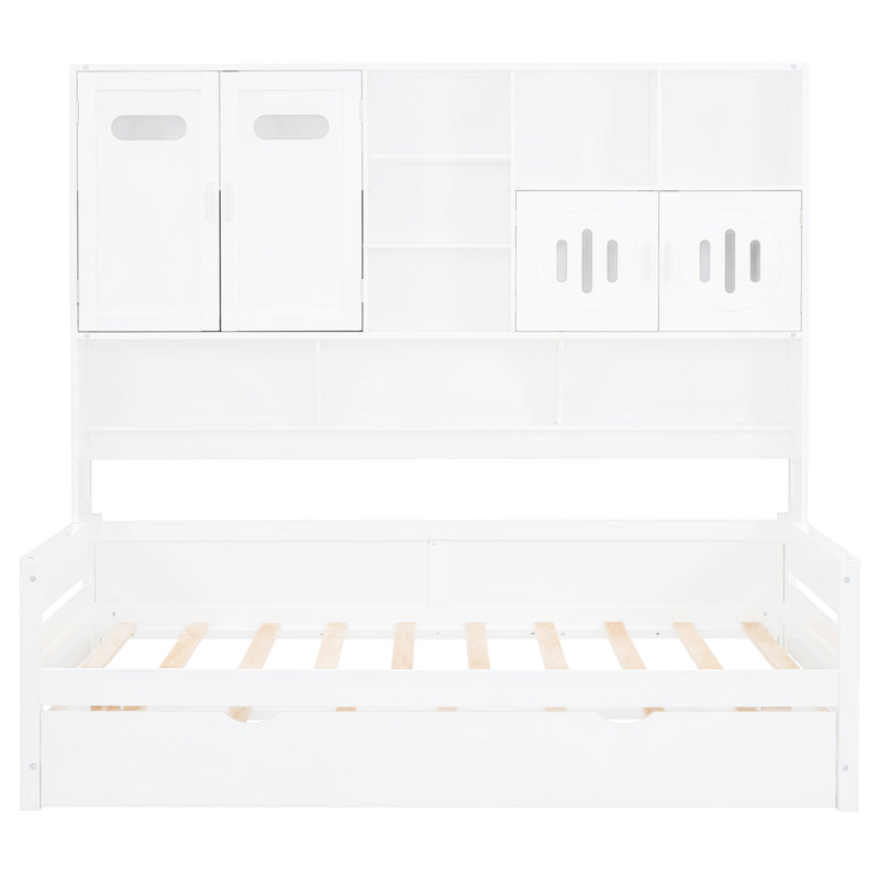 Lit de jour simple avec lit gigogne et armoire en bois blanc - armoire fonctionnelle, lit de qualité