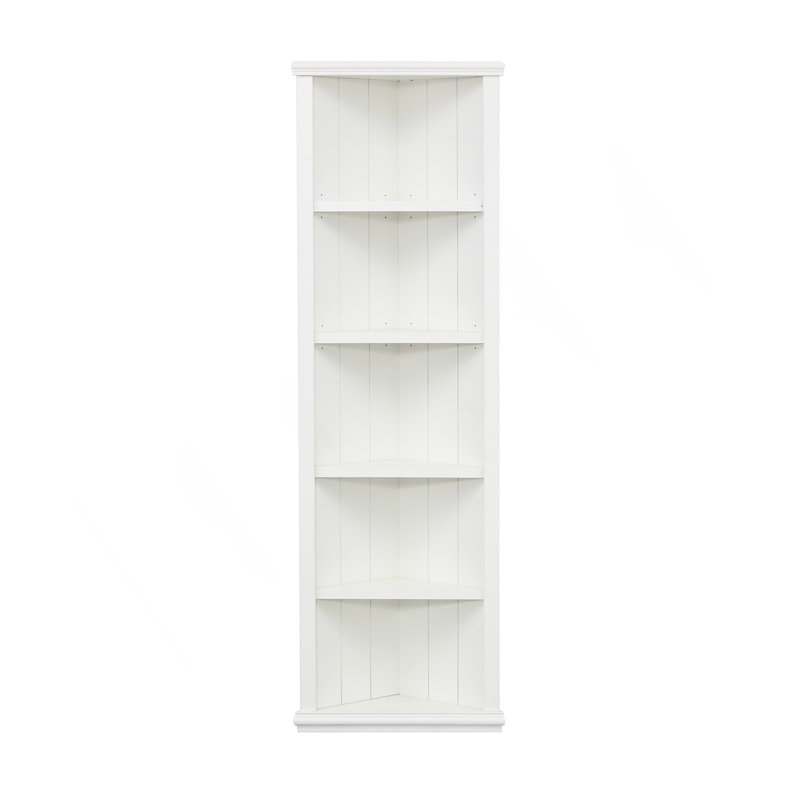 Ensemble de 2 bibliothèques à tablettes triangulaires de 75,25 po de hauteur, ensemble de deux bibliothèques à 5 niveaux, blanc et blanc vendu avec des armoires