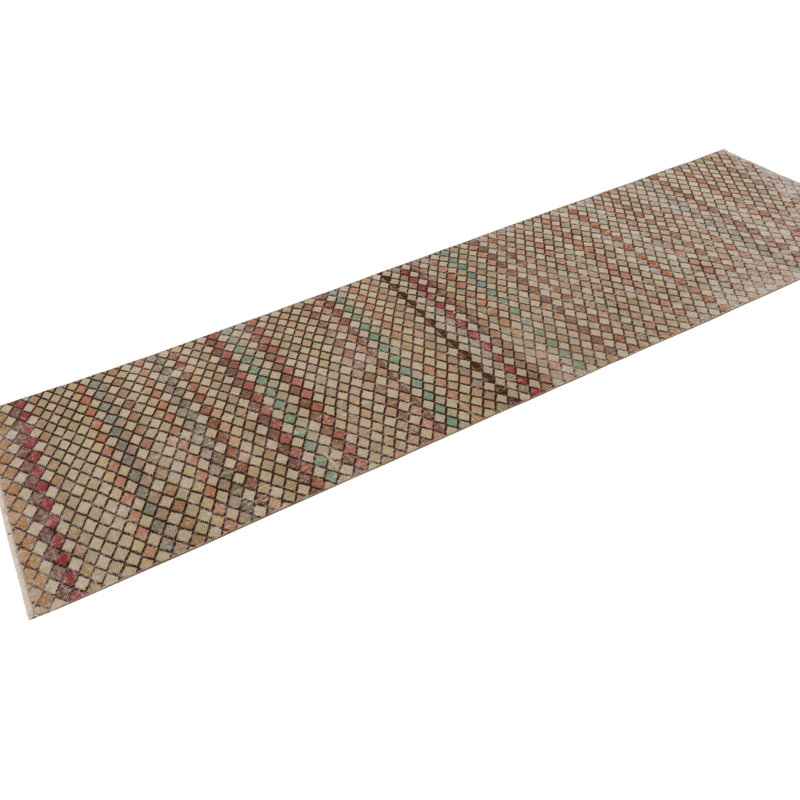 Vintage Turkish Runner, Mosaic-Inspired Multicolor Geometric Design - Rug & Kilim